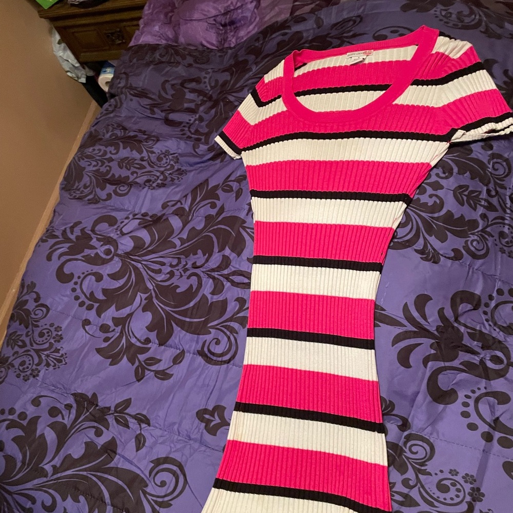 Body Central Vibrant Pink and Black Striped Midi Dress